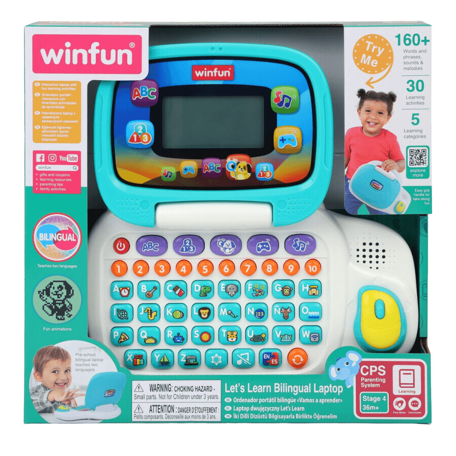 Computer portatile bilingue per l'apprendimento, 18 mesi+, Winfun