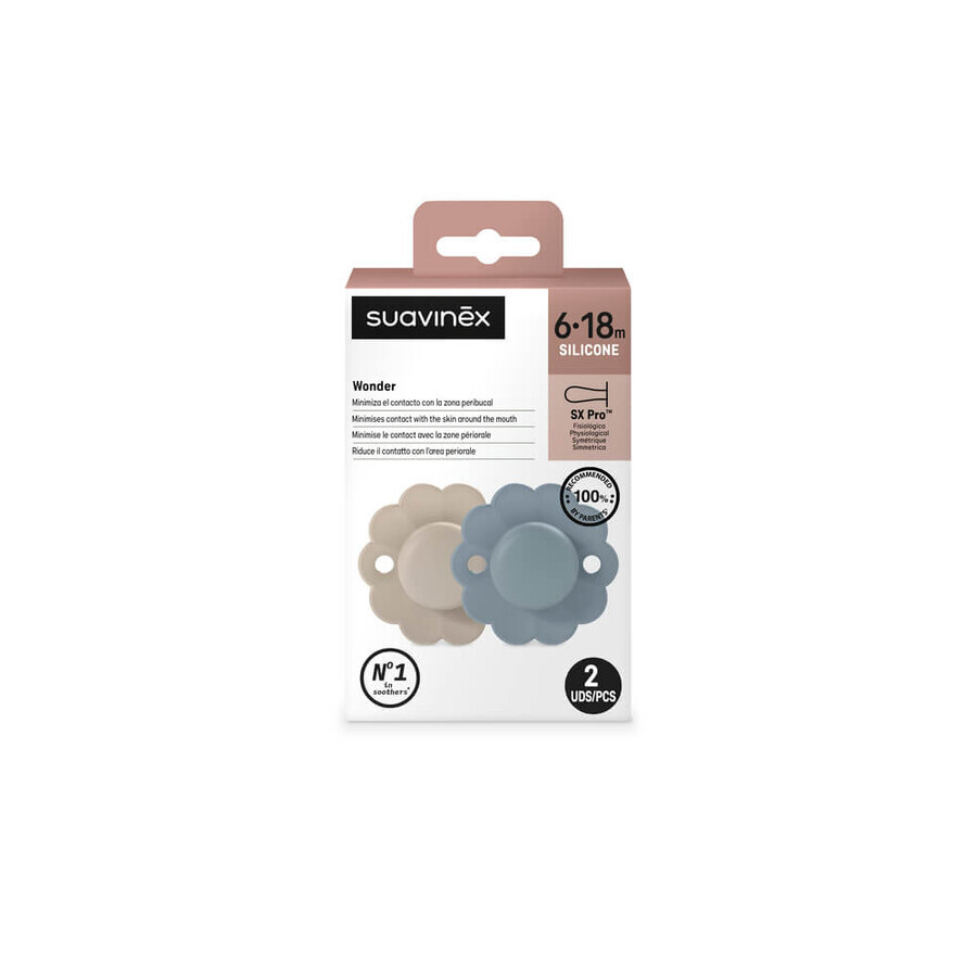 Succhietto in silicone SX Pro Wonder, 6 - 18 mesi, grigio navy, 2 pezzi, Suavinex