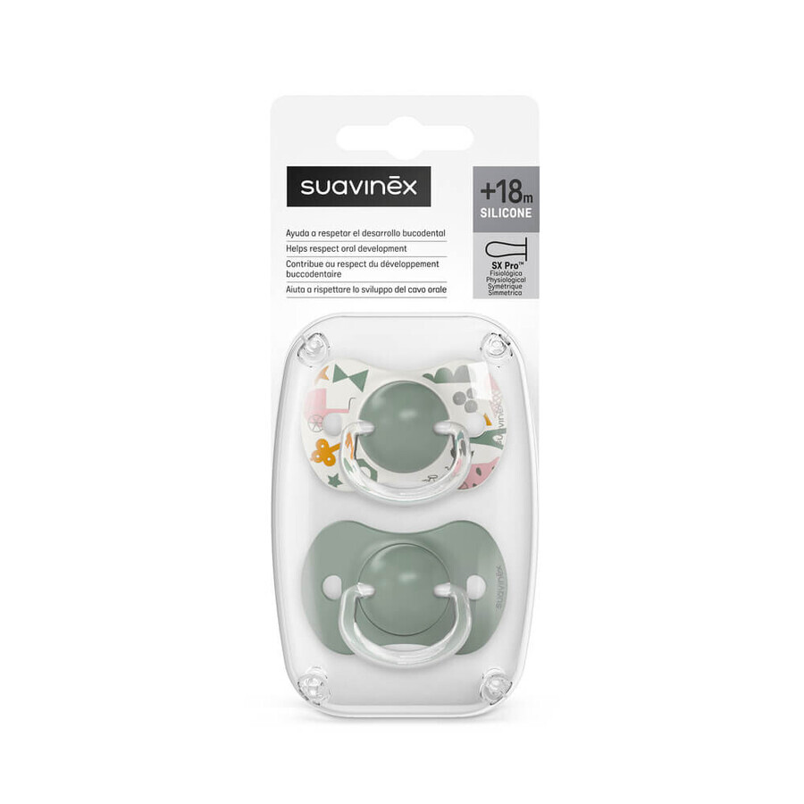 Silicone pacifier SX Pro A Walk In The Park, +18 months, Masliniu, 2 pieces, Suavinex