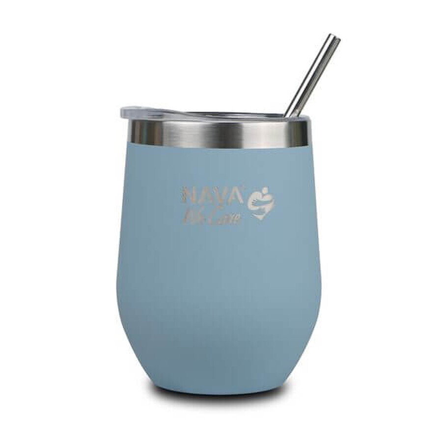 Isolierbecher mit Strohhalm, blau, 360 ml, Nava