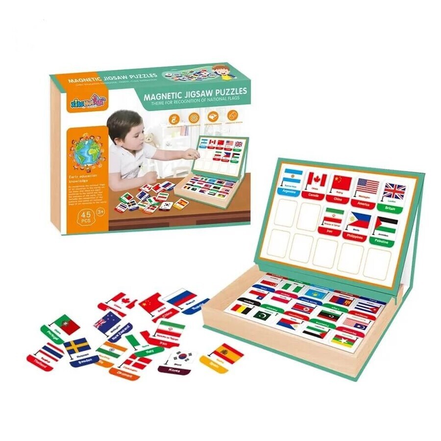 Magnetic educational puzzle with 45 flags and tables, + 3 years, AcSmart