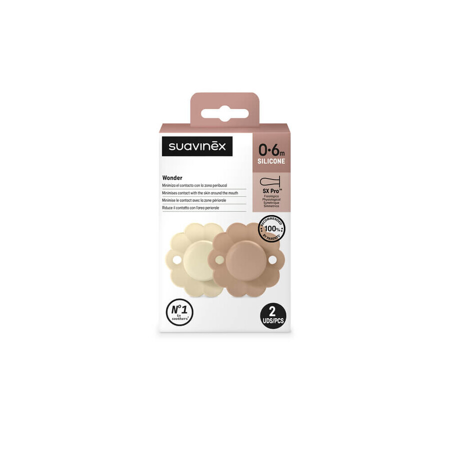 Silicone pacifier SX Pro Wonder, 0 - 6 months, Caramel Cream, 2 pcs, Suavinex