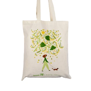 Wiederverwendbare Mehrwegtasche 100% Baumwolle, Farbdruck, 1 Stück, Farmacia Tei x Madalina Andronic