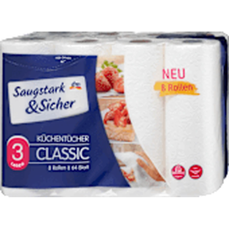Saugstark&Sicher Classic Küchentücher Classic 3-lagig, 8 Stück