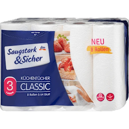 Saugstark&Sicher Classic Küchentücher Classic 3-lagig, 8 Stück