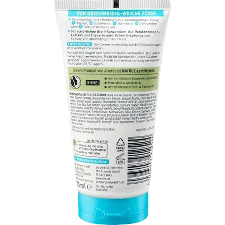 alverde NATURKOSMETIK Voetcrème 5in1 met salie en wilgenbast, 75 ml