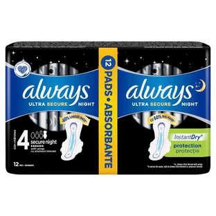 Absorbente Always Duo Pack Ultra Secure Noche, 12 unidades, Talla 4, P&amp;G
