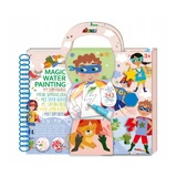 Portable Superheroes painting book with water, sandpaper, stamps and games, +3 years, Avenir