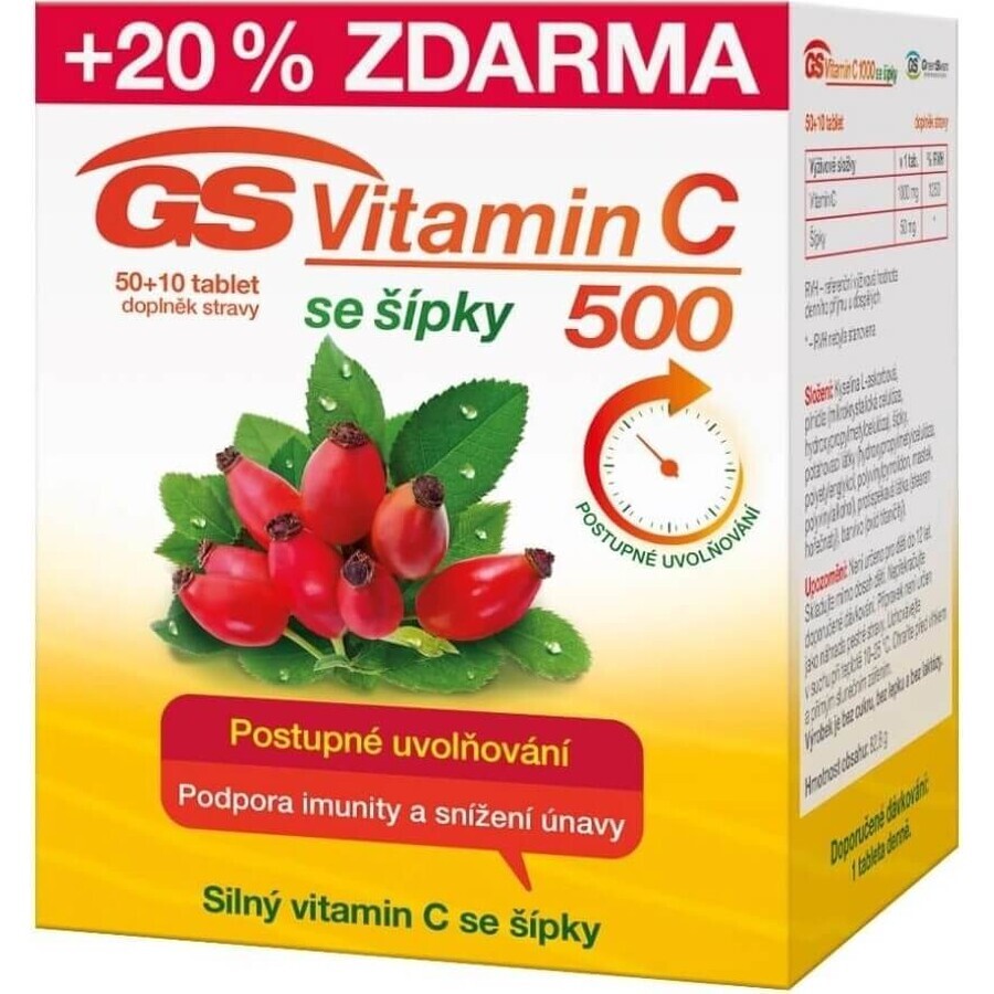 GS Vitamin C500 with rose hips, 50+10 tablets 1×60 tbl, food supplement