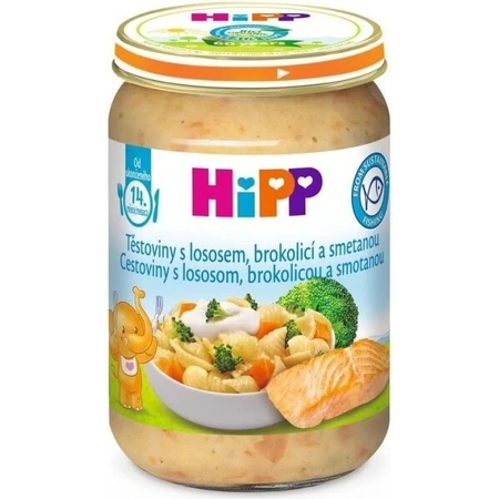 HiPP Pasta con salmón, brócoli y nata del Reino Unido. 14 meses 1×250 g, aperitivo de carne para bebés