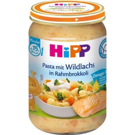 HiPP Pasta con salmón, brócoli y nata del Reino Unido. 14 meses 1×250 g, aperitivo de carne para bebés