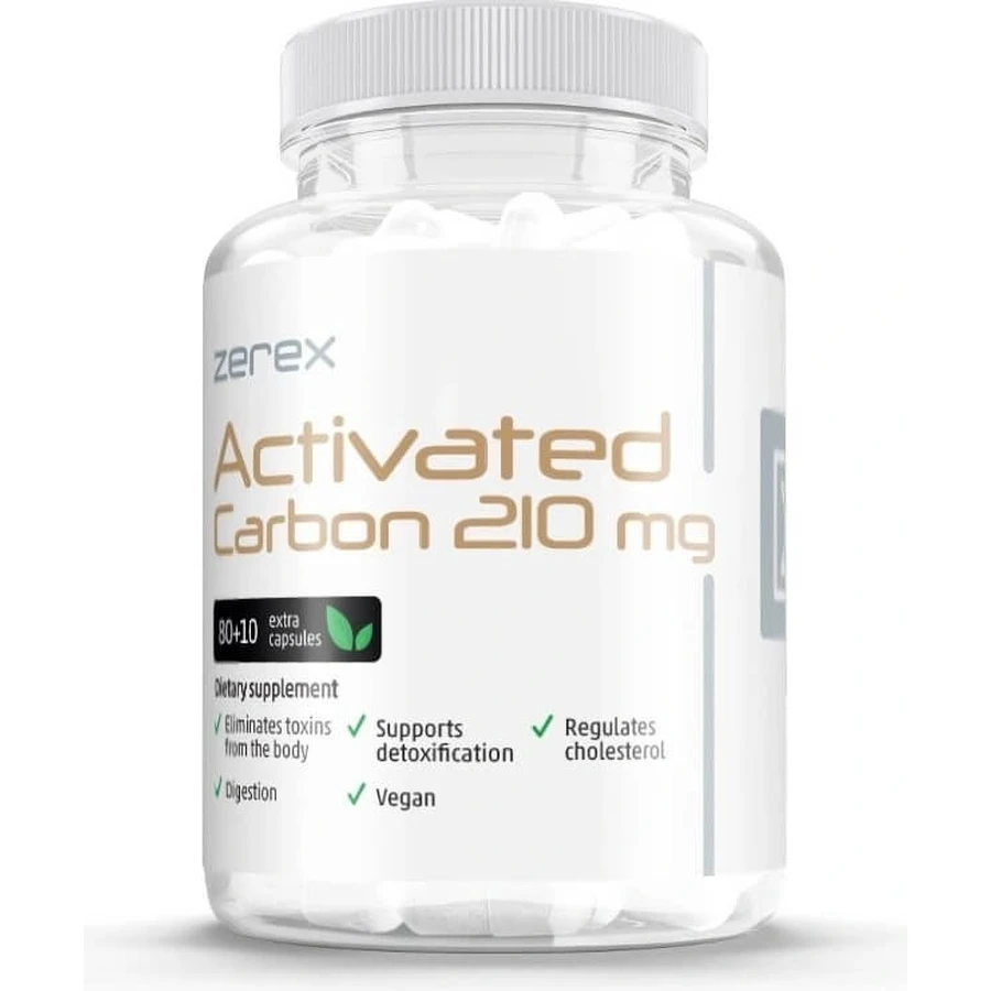 Carbón activo ZEREX 1×90 cps, complemento alimenticio