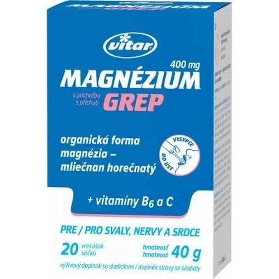 MAGNESIUM 400MG+B6+C 20 Stück GREP VITAR 1x20 Stück, Beutel mit Grapefruit-Geschmack