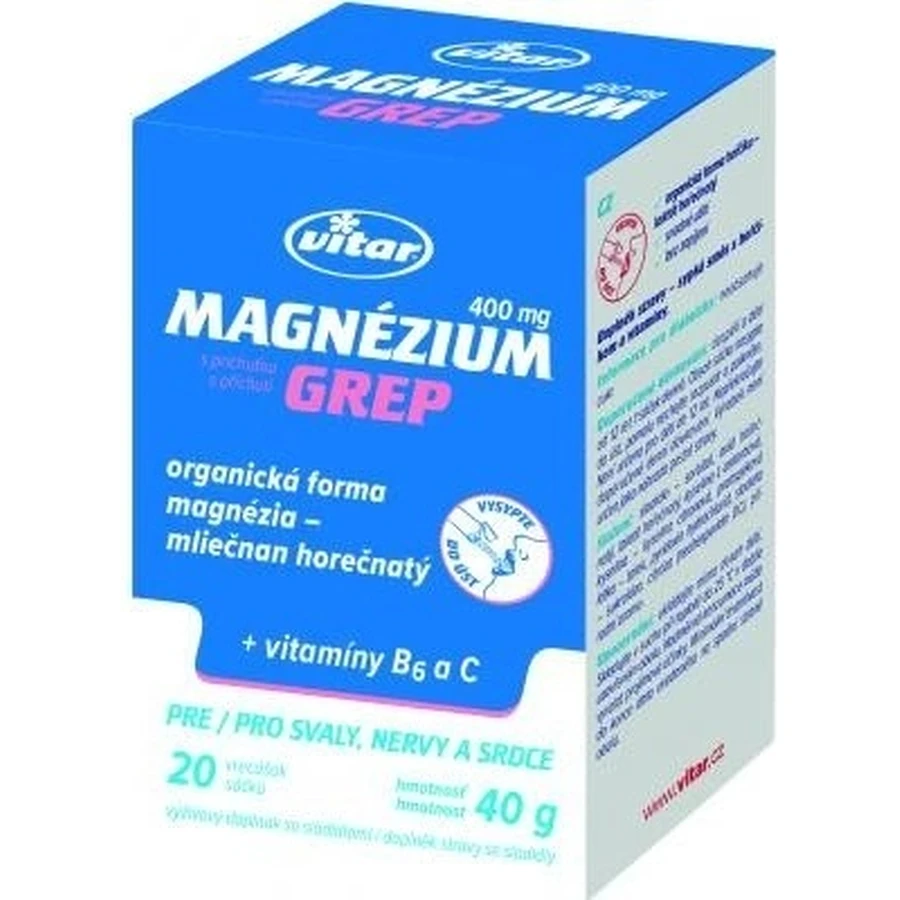 MAGNESIUM 400MG+B6+C 20 Stück GREP VITAR 1x20 Stück, Beutel mit Grapefruit-Geschmack