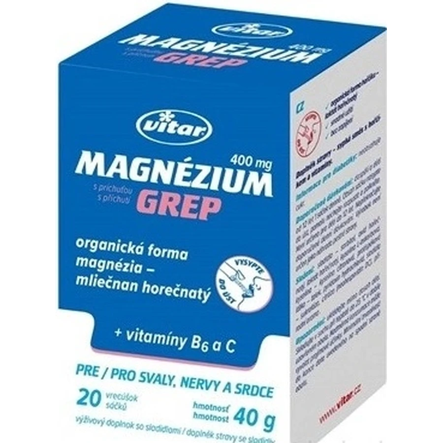 MAGNESIUM 400MG+B6+C 20 Stück GREP VITAR 1x20 Stück, Beutel mit Grapefruit-Geschmack