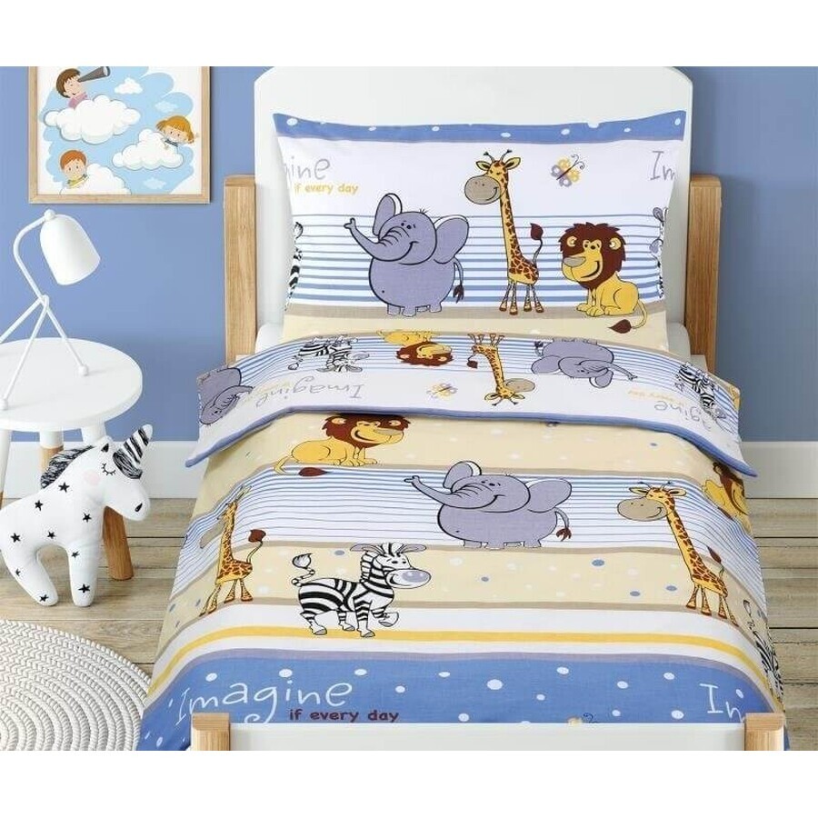 Kinderbettwäsche BEÁTA 90/036 safari blau 100x135,45x60