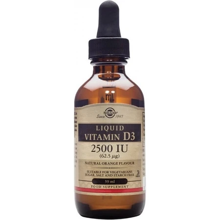 Solgar Vitamina D3 2500 UI líquida con sabor natural a naranja 59 ml 1×59 ml 1×59 ml, complemento alimenticio