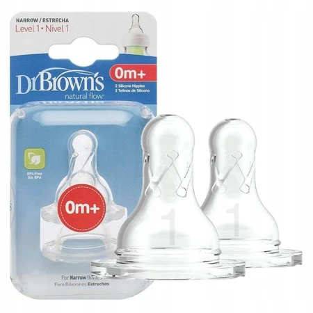 Dr.BROWN'S OPTIONS+ NIVEL 1 1×2 piezas, estrechas, tetinas de silicona 0m+