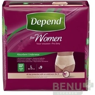 DEPEND SUPER L para mujer 1×9 unidades, slip elástico, contorno de cadera 95-130 cm