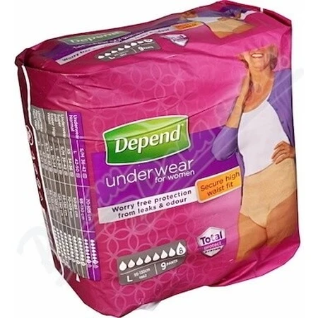 DEPEND SUPER L para mujer 1×9 unidades, slip elástico, contorno de cadera 95-130 cm