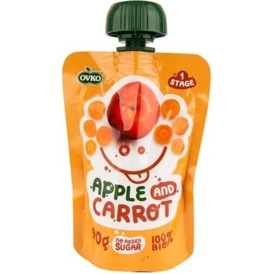 OVKO Biologische Babyvoeding Appel Wortel 1×90 g, fruitcapsule OVKO Biologische Babyvoeding Appel Wortel 1×90 g, fruitcapsule