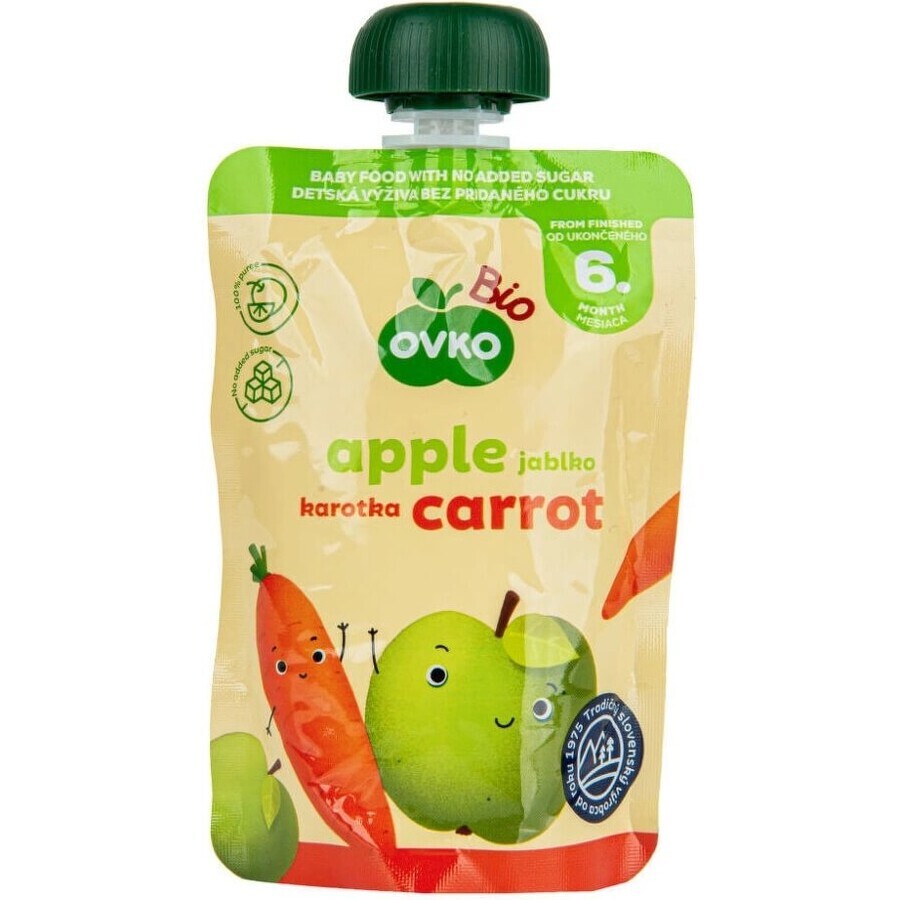 OVKO Biologische Babyvoeding Appel Wortel 1×90 g, fruitcapsule OVKO Biologische Babyvoeding Appel Wortel 1×90 g, fruitcapsule