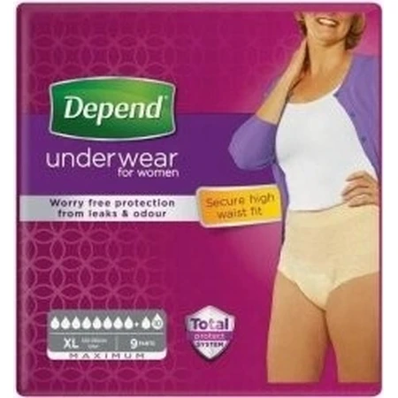 DEPEND MAXIMUM XL pour femmes 1×9 pcs, slip extensible, tour de hanches 120-105 cm