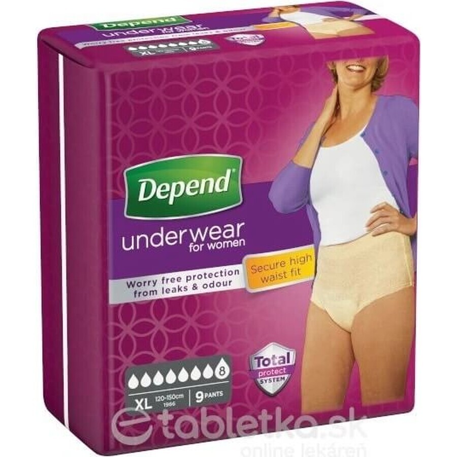 DEPEND MAXIMUM XL para mujer 1×9 unidades, calzoncillos elásticos, perímetro de cadera 120-105 cm