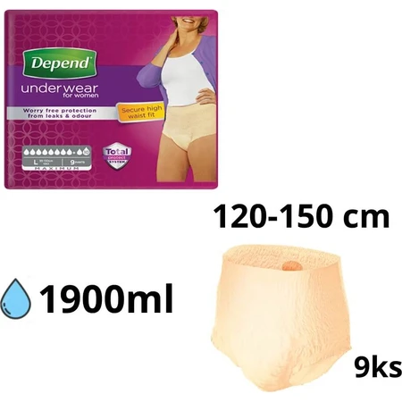 DEPEND MAXIMUM XL pour femmes 1×9 pcs, slip extensible, tour de hanches 120-105 cm
