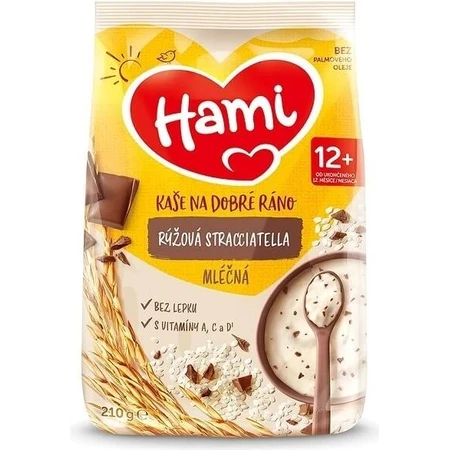 HAMI Gachas de arroz con leche stracciatella 1×210 g, gachas de arroz