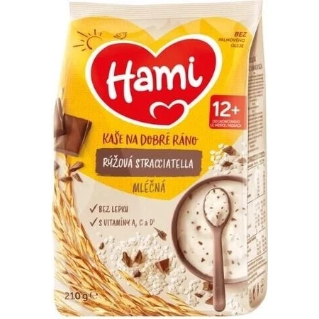 HAMI Gachas de arroz con leche stracciatella 1×210 g, gachas de arroz
