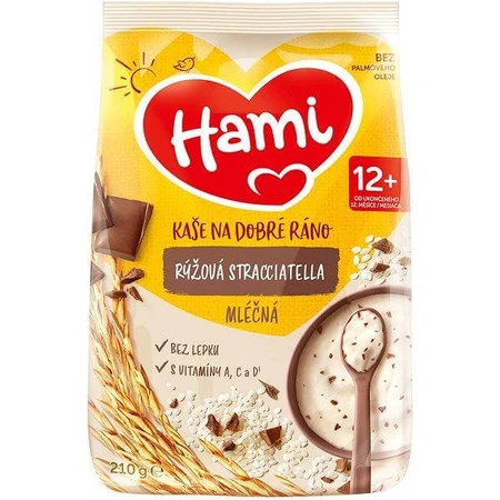 HAMI Gachas de arroz con leche stracciatella 1×210 g, gachas de arroz