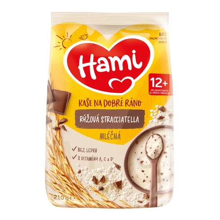 HAMI Gachas de arroz con leche stracciatella 1×210 g, gachas de arroz