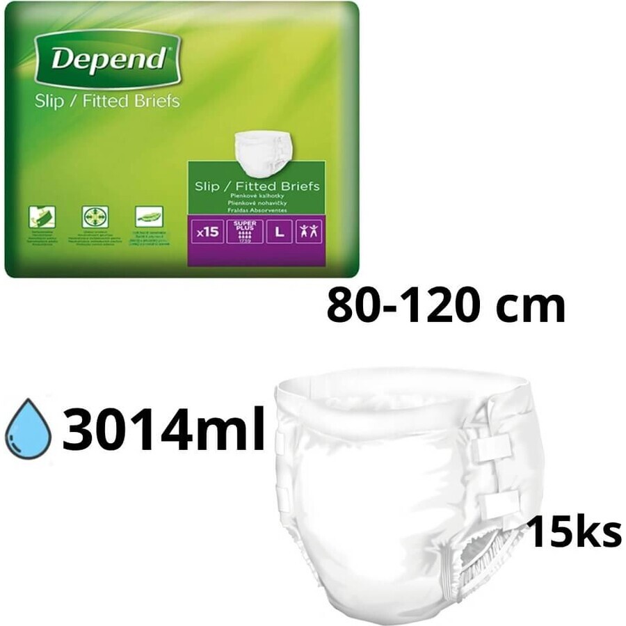 DEPEND Briefs SUPER PLUS M 1×15 pcs, breathable diapers