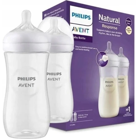 Philips AVENT Natural Response Biberón 330 ml, 3m+ 2 unidades 1×2 unidades 1×2 Biberón, vidrio
