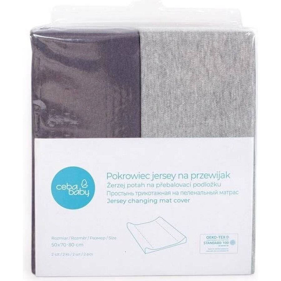 CEBA Hoes voor aankleedkussen Lichtgrijs gemêleerd + donkergrijs 1×2 stuks, maat 50x70-80 cm