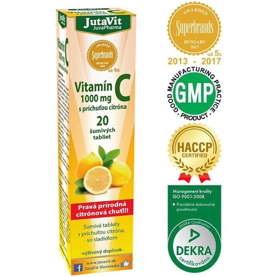 JutaVit Vitamine C 1000 mg 1×20 stuks, bruistabletten met citroensmaak