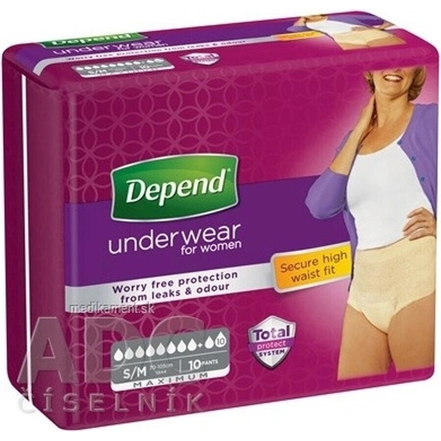 DEPEND MAXIMUM S/M per donna 1×10 pezzi, slip elasticizzati, circonferenza fianchi 75-105 cm