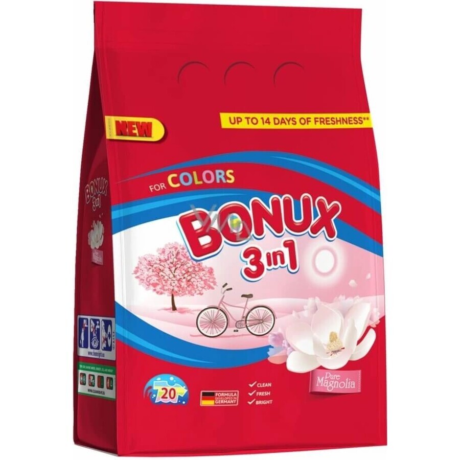 Bonux powder 20PD 3in1 Magnolia Colour 1×1500 g, poudre à laver