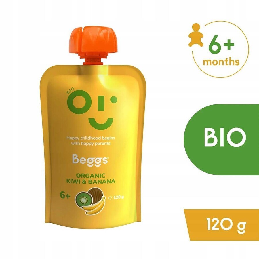 Beggs BIO Kiwi și banană 1×120 g, gustare cu fructe