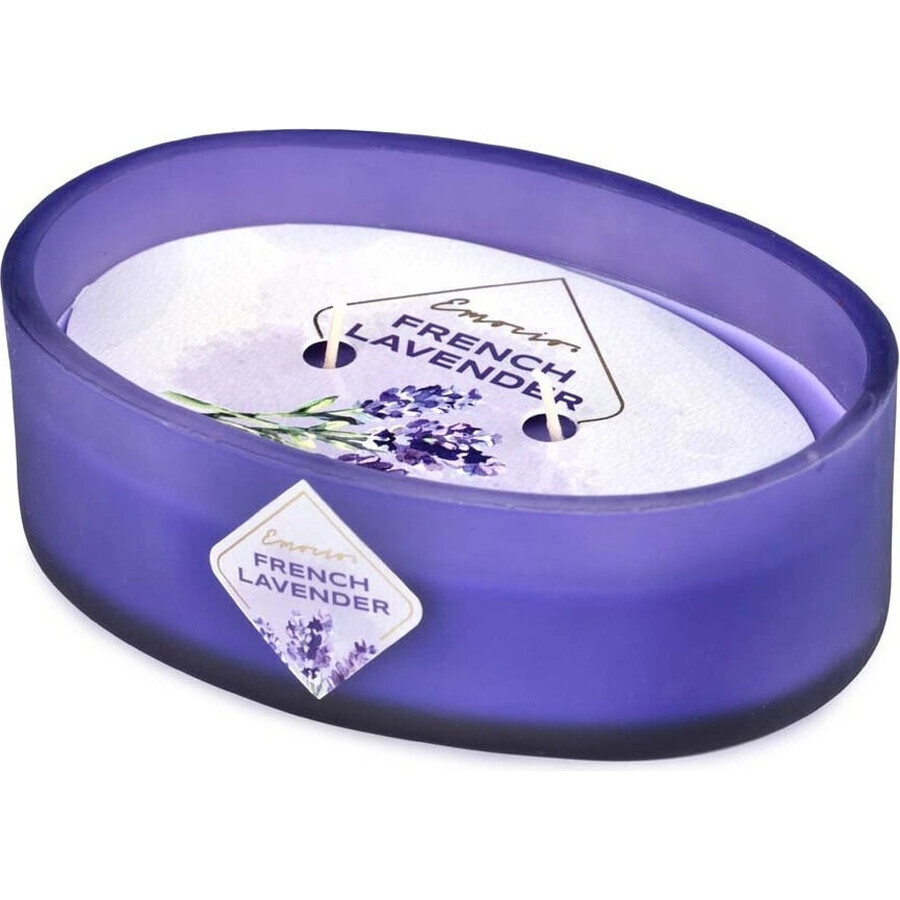 Emocio Colored glass bottle 144×102×50 mm oval 2 wicks French lavender scented candle 1×1 pc, scented candle Emocio Colored glass bottle 144×102×50 mm oval 2 wicks French lavender scented candle 1×1 pc, scented candle