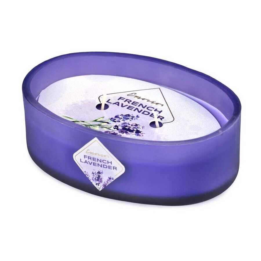Emocio Colored glass bottle 144×102×50 mm oval 2 wicks French lavender scented candle 1×1 pc, scented candle Emocio Colored glass bottle 144×102×50 mm oval 2 wicks French lavender scented candle 1×1 pc, scented candle