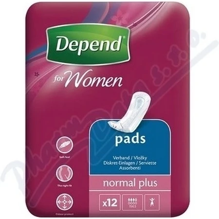 DEPEND NORMAL PLUS 1×12 unidades, absorbentes para incontinencia 10×28 cm