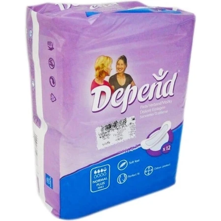DEPEND NORMAL PLUS 1×12 unidades, absorbentes para incontinencia 10×28 cm