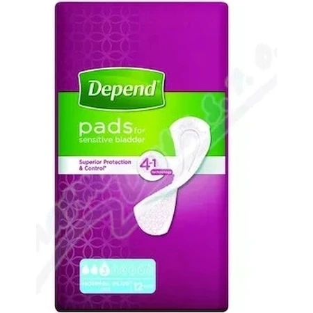 DEPEND NORMAL PLUS 1×12 unidades, absorbentes para incontinencia 10×28 cm