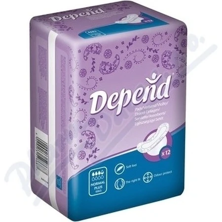 DEPEND NORMAL PLUS 1×12 unidades, absorbentes para incontinencia 10×28 cm