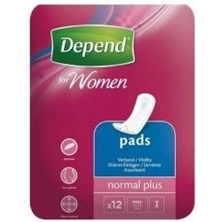 DEPEND NORMAL PLUS 1×12 unidades, absorbentes para incontinencia 10×28 cm