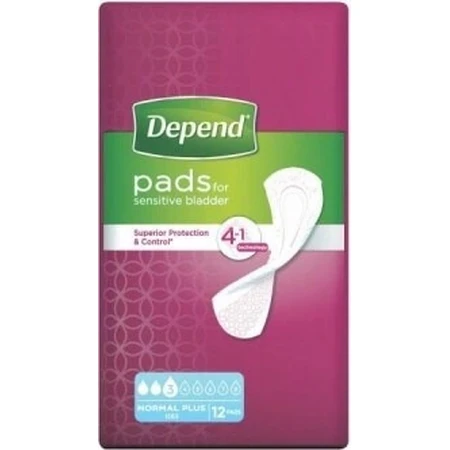 DEPEND NORMAL PLUS 1×12 unidades, absorbentes para incontinencia 10×28 cm