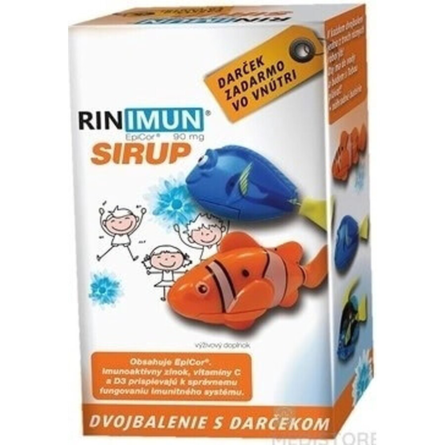 RINIMUN DOPPIO sciroppo + regalo (giocattolo - dinosauro che cresce nell'acqua) 2×120 ml, integratore alimentare