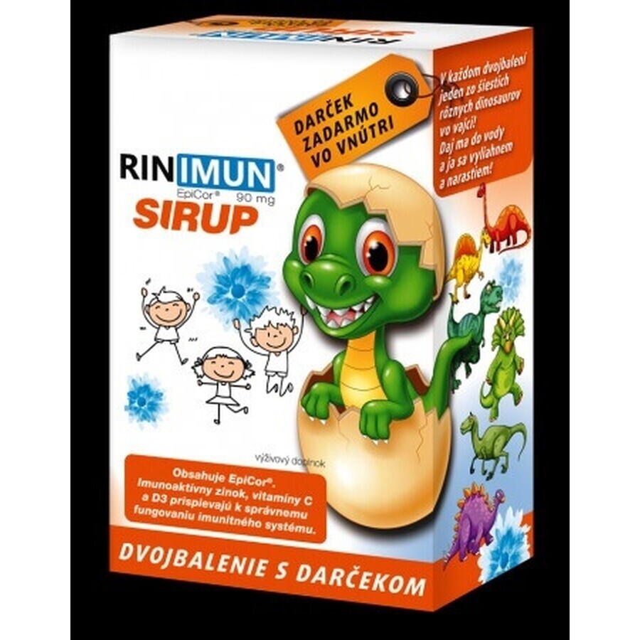 RINIMUN DOPPIO sciroppo + regalo (giocattolo - dinosauro che cresce nell'acqua) 2×120 ml, integratore alimentare
